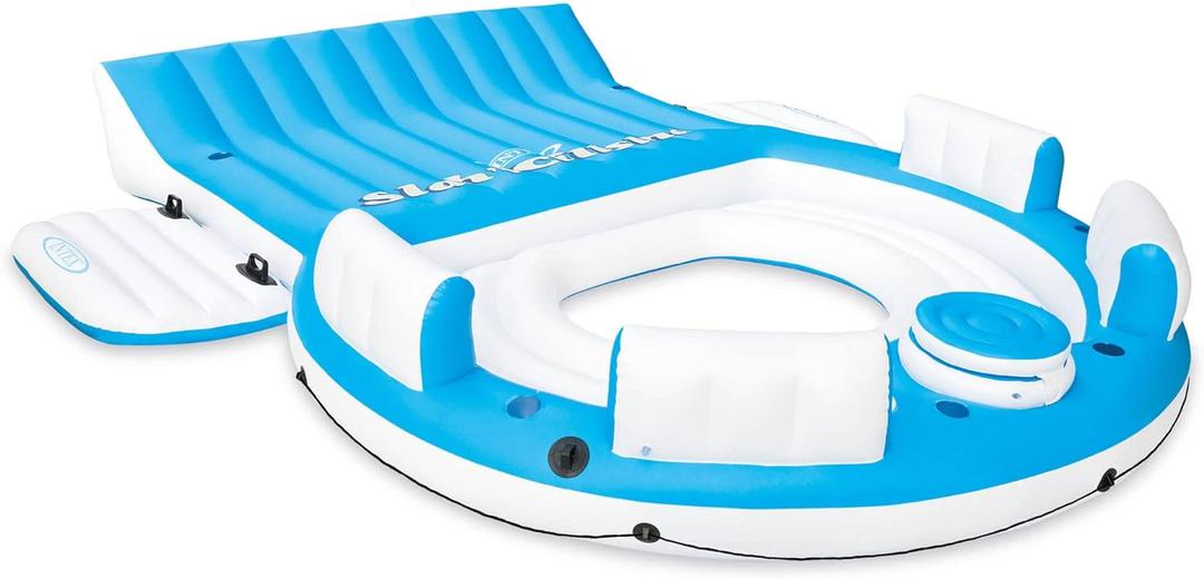 Intex 56299EP 145 x 125 x 20 Inch Splash N Chill Inflatable Lake and Pool Relaxation Island Lounger Seat for up to 7 Adults, Blue and White, 16.25 x 21 x 11.75"