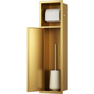OKYSHDF Recessed Toilet Paper Holder, in Wall Toilet Brush Holder Storage Cabinet, Stainless Steel Tissue Roll Dispenser for Bathroom Remodel, 23.6x6.3x4.9 (Gold)
