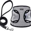 BOOMIBOO Dog Harness with Leash Set, No Pull Adjustable Reflective Step-in Puppy Pet Vest Harnesses for Small Medium Large Dogs and Cats,White Stripe S