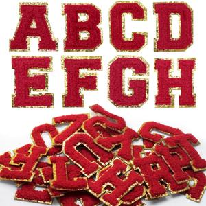 26 PCS Self Adhesive Patches Chenille Letters Patches, Red Varsity Letter Patches 2.2 Inches A-Z Felt Letter Stickers for Clothing Hats Backpacks