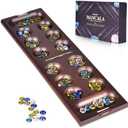 VAMSLOVE Wooden Mancala Board Game with Magnetic Lock / 48+8 Extra Multi Color Glass Stones, Folding Mancala Set for 2 Player, 6 Age and Up (Instructions Included)