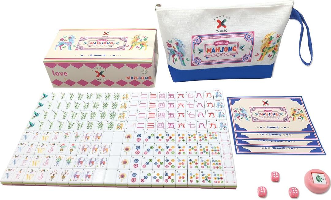 American Mahjong Design Set 1.2-inch 160 Acrylic High-Grade Four Layer Rose Red Mah-Jongg Tiles