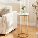 C Shaped end Table,Wood Round Side Table for Couch,Small Sofa Table with Metal Frame for Bedroom,Living Room,Bedside,Gold Color(11.81" D x 11.81" W x 23.62" H)