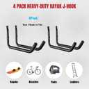 4 Pack Kayak Wall Mount Rack, Heavy Duty 120 LBS Garage Storage Hooks, 15 Inch Wide Utility Hangers for Canoe, SUP, Surfboard, Ladders, Lumber & Tools (Black)