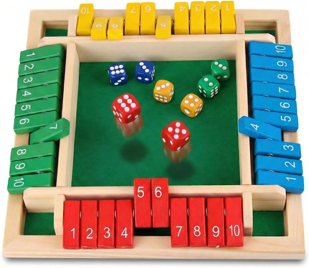 Premium Shut the Box Board Game for 2-4 Player, Wooden Math Number Flip Dice, Montessori Educational Toy for Kids Ages 3+ and Adults, Screen-Free Family Night, Classroom, Pub& Summer Travel Activities