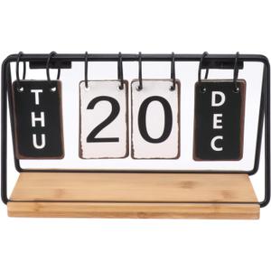 Desk Calendar, Standing Flip Wooden Metal Perpetual Flip Calendar with Day, Date and Month Display, Daily Flip Calendar Date Blocks for Desk, Office Desktop Housewarming Gift
