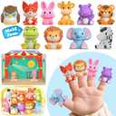 Oriate Zoo Animals Finger Puppets, 10PCS Infant Jungle Animals Finger Bath Pool Toys, Puppet Theater Storage Bags incl, 12m+ Toddler Travel Toys Valentines Gifts Easter Eggs Basket Stuffers