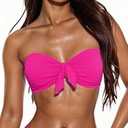 MakeMeChic Women's Bandeau Bikini Top Knot Front Strapless Swimsuit Bathing Tops Hot Pink Large