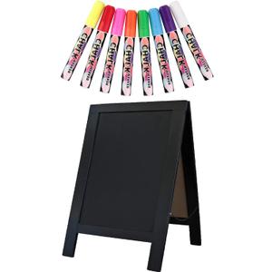 Rustic Whitewash Double Sided Chalkboard with 8Pcs Liquid Chalk Markers, 7.5"*8.6" Tabletop Stand, Small Countertop Chalkboard Easel for Menu, Kitchen, Restaurants, Bar, Wedding and Home Decor (Black)