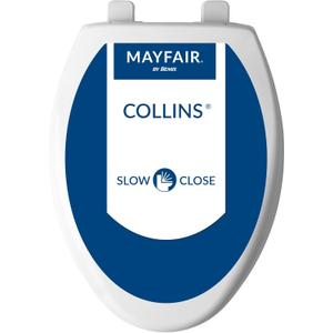 Mayfair Collins Slow Close Toilet Seat, Durable Plastic Seat with Extra Stability Bumpers and Secure Hinges, Made in USA, Elongated, White