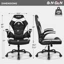 N-GEN Video Gaming Chair Ergonomic Computer Desk Office Chair with Lumbar Support Adjustable Height Swivel Wheels Flip-Up Arms PU Leather Home and Office (White), 26 inches x 25 inches x 43 inches