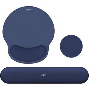MOSISO Wrist Rest Support for Mouse Pad&Keyboard Set, Circle Curved Ergonomic Mousepad&Coaster Non-Slip Base Home/Office Pain Relief&Easy Typing Pad with Soft Cloth&Silicone Lining, Navy Blue