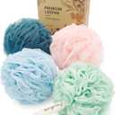 Spongentle Premium Deep Cleansing Loofah Sponge for Radiant Skin, Pack of 4, Bath and Shower, Exfoliating Body Scrubber, Beautiful Colors for Women and Men