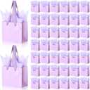 Zhanmai 100 Pcs 4.7 x 2.4 x 3.9 Inch Mini Gift Bags Bulk with Tissue Paper Kraft Paper Bag with Handle Gift Tag for Birthday Party, Halloween, Thanksgiving, Christmas, Wedding Showers (Light Purple)