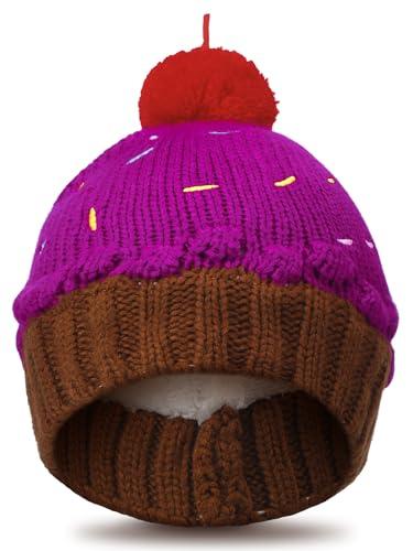 Geyoga Christmas Cupcake Beanie Hat for Women Christmas Knitted Beanie Cap Winter Crochet Xmas Cupcake Hat Gift for Women Adult Outfit(1 Pcs,Blueberry)