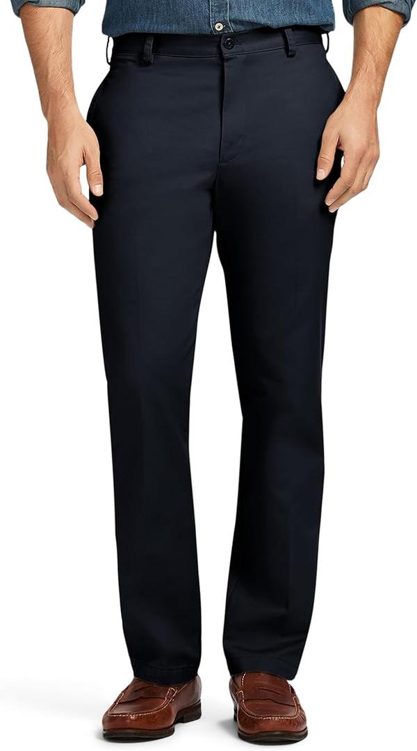 IZOD Men's American Chino Flat Front Slim Fit Pant, Navy, 31W x 34L