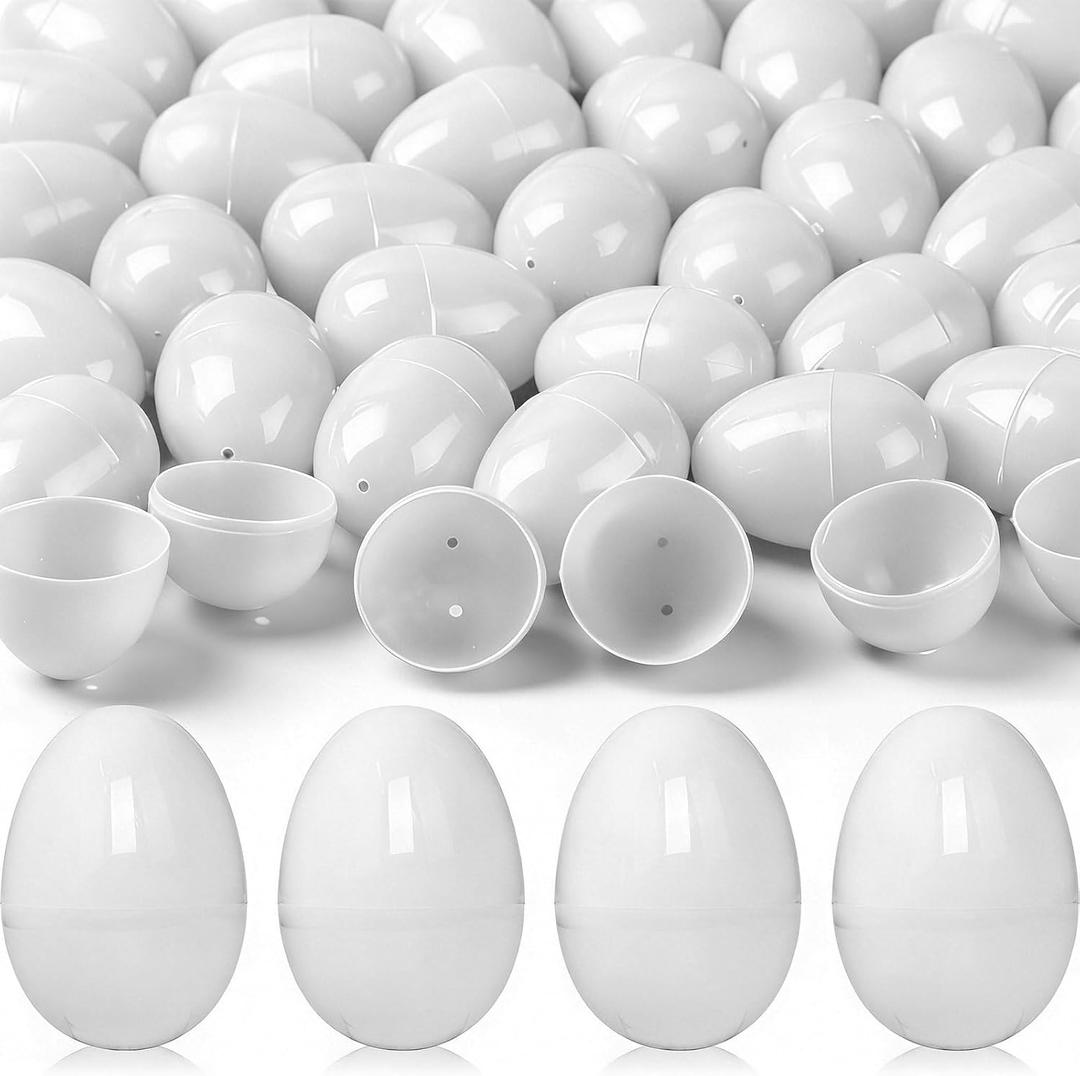 120 Pieces Empty Easter Eggs 2.36" Plastic Easter Eggs bulk for Easter Basket Stuffers Fillers, Easter Hunt, DIY Spring and Easter Decorations Classroom Prizes, Party Favors(White)