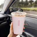 Reusable Insulated Neoprene Iced Coffee Cup Sleeve, Durable Drink Sleeve for Cold Beverages, Beverage Holder for Iced Coffee, Pink Stripes