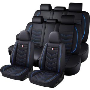 Car Seat Covers 8 Seats for Chevrolet Traverse 2009-2026, Durable Wear Resistant Waterproof Vehicle Cushion Cover, Breathable No Odor Premium Leather Vehicle Seat Cover.(Standard, Black Blue)