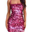 Zeflows Womens Sequin Square Neck Homecoming Dresses for Teens Sparkly Spaghetti Straps Backless Cocktail Mini Dresses, Hot Pink-M (Pink, M)