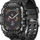 amBand Rugged Case with Band for Apple Watch 44mm, Compatible with iWatch Series SE 3/SE 2nd Generation/SE/6/5/4, Military Grade Shockproof Bumper Cover, Tactical Band for Men, Matte Black