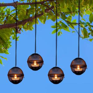 Solar Hanging Lanterns Lights Outdoor, 4 Pack Hanging Candle Holder with Solar Tea Lights Candles Outdoor Waterproof, Chandelier Ideas for Tree Pergola Patio Decor