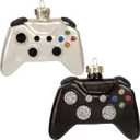 JOYIN Christmas Glass Video Game Controller Small Ornament, Blown Mini Black and White 2-Pieces Set for Tree Hanging Ornament Outdoor Christmas Decorations Indoor