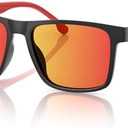 Gesruny Polarized Sunglasses for Mens Womens - Lightweight Matte Finish Sun Glasses,Line Patterned Sunglass, Orange