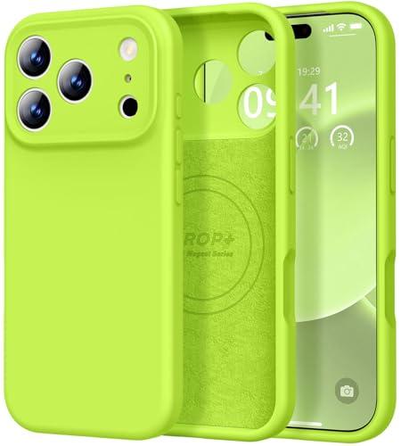 Vooii Magnetic for iPhone 17 Pro Case, Compatible with Magsafe (Premium Liquid Silicone) (Integrated Camera Control Button) Full Body Protective Anti-Scratch Microfiber Lining 6.3", Fluorescent Green