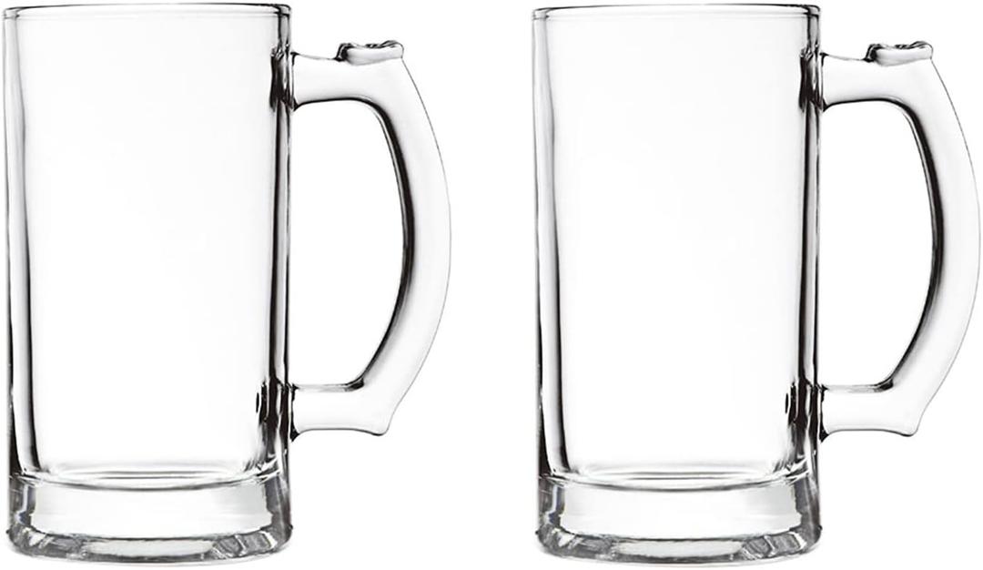 Heavy Beer Mugs Set, 16oz Glass Mugs With Handle, Beer Glasses For Freezer, 500ml Beer Drinking Glasses, Traditional Stein For Bar, Alcohol, Beverages,Coffee, Teas, Set of 2