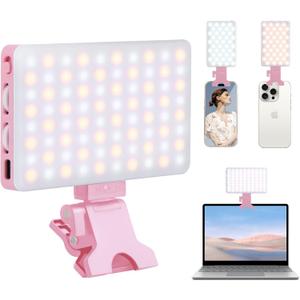 Inspack 80 LED Selfie Light for iPhone, Portable Phone Clip for Tiktok Video Recording, Zoom Calls Lighting Computer, High Power Rechargeable with 3 Light Modes, Laptop Conferencing, Pink