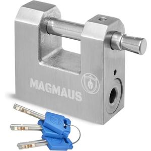 Magmaus RTL50 Heavy Duty Lock for Shipping Container - [Weatherproof] - Secure Outdoor Lock for Storage Unit, Gate, Shed, Fence, Door - 3 Keys (50mm, Silver)
