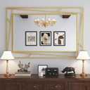 Brushed Gold Bathroom Mirror, 48''X24'' Rectangular Wall Mirrors with Geometric Metal Frame for Bathroom Bedroom Living Room, Hang Horizontally or Vertically