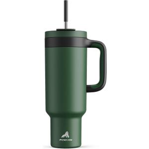 POWCAN 50 oz Tumbler with Handle, 2-in-1 Straw and Sip Lid, Leakproof, Dishwasher Safe, Insulated Stainless Steel Travel Coffee Mug, Keeps Cold for 34 Hours, Fits in Car Cup Holder (Forest)