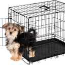 Sweetcrispy 24-Inch Single-Door Dog CrateDurable Metal Pet Kennel with Secure Lock, Foldable Design, Removable Tray for Easy Cleaning, Portable Puppy Cage for Small Dogs, Ideal for Training & Travel