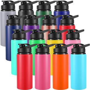 Yinder 16 Pcs Aluminum Water Bottle Bulk Multicolor Reusable Sports Bottle with Snap Lids Multipack Vacuum Water Flask for Travel Camping, Picnics, Gym, Hiking, Cycling, Fishing(Assorted Color,20 oz)