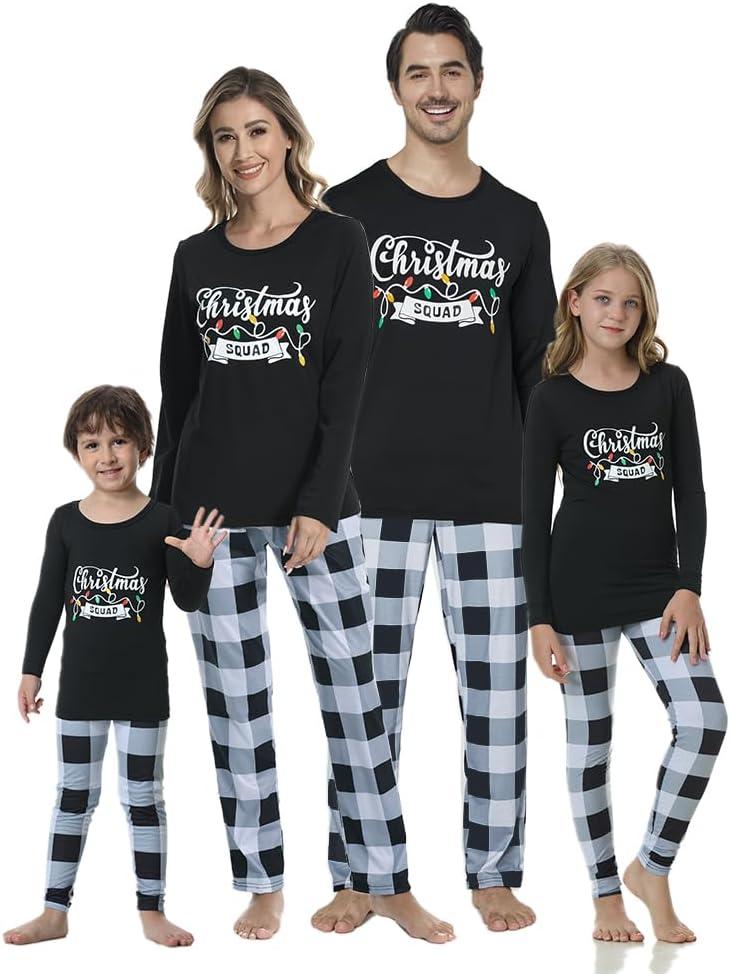 VENTELAN Family Matching Christmas Pajamas Set Holiday Santa Claus Sleepwear Xmas PJS Set for Couples and Kids (3T, Black-plaid)