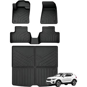 All Weather TPE Custom Fit Floor Mats & Cargo Liner for Volvo XC40 2026 2025 2024 2023 2022 2021 2020 2019 (Not for Recharge/Hybrid Models), Full Coverage for 1st & 2nd Row + Trunk (Black)