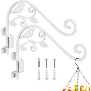 Outdoor Plant Hangers, 2 Pack 15.15 inch Swivel Plant Hooks for Wall Sturdy Wrought Iron Plant Hangers Outdoor, Hanging Plant Bracket Heavy Duty for Bird Feeders, Planters, Lanterns, Wind Chime,White