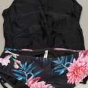 Beachsissi Women's Bathing Suit Drawstring Side Halter Neck Tankini Set, Rose Flower, M