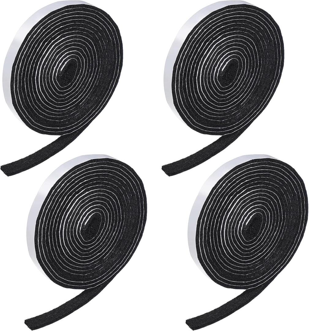 Zonon 4 Rolls 120 Inch Felt Strip with Adhesive Backing Felt Tapes Furniture Strip Rolls Self Stick Heavy Duty Polyester for Protecting Furniture and DIY Adhesive(Black,0.5 Inch)