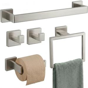 Brushed Nickel Bathroom Hardware Set, 5-Piece SUS304 Stainless Steel Towel Rack, 23.6 Inch Towel Bar with Hand Towel Ring, Toilet Paper Holder, Robe Hooks, Heavy Duty Square Wall Mount