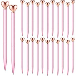 Thenshop 24 Pcs Heart Shaped Pens Retractable Metal Cute Pens 1.0 mm Black Ink Ballpoint Decorative Engagement Gifts for Women Wedding Bridal Shower Sleepover Party(Pink)