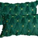 AVOIN colorlife Christmas Tree Star Green Throw Pillow Cover Set of 2, 12 x 20 Inch Soft Plush Faux Fur Jacquard Cushion Case Festivals Winter Decoration for Sofa Couch