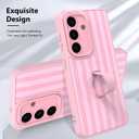 KANGHAR Compatible with Samsung Galaxy S26 Case, Support for MagSafe, Silicone Stripes Cute Pattern, Wristband Kickstand Camera Protection Soft Slim Cover for Girls Women -Pink