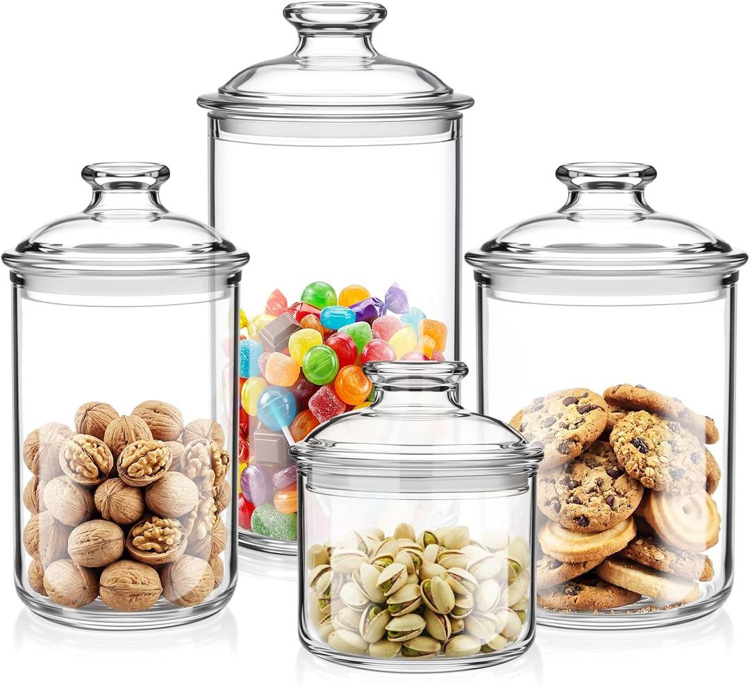 Suclain 4 Pack Acrylic Cookie Candy Jar with Lid Airtight Plastic Apothecary Jar Shatterproof Kitchen Food Storage Canister for Biscuits Snacks Coffee Beans Tea Pet Food (14oz,24oz,34oz,50oz)