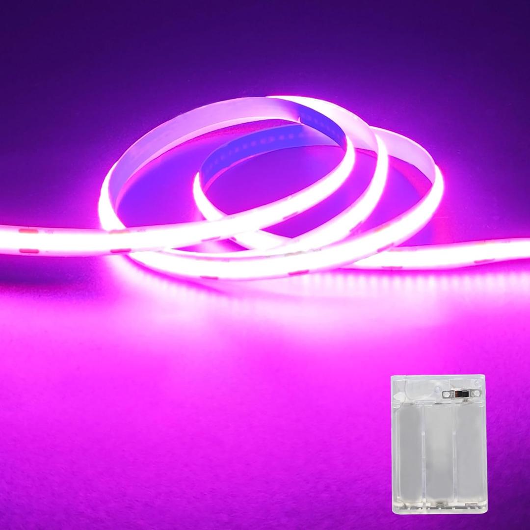 ZSLAIFU Battery Powered LED Strip Lights, 3.3FT COB LED Strip Light, Battery Operated LED Lights, Pink LED Strip Lights Battery Powered for Closet, Cabinet, Shelf, Kitchen, DIY Lighting