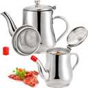 ZOOFOX 2 Pack Bacon Grease Container with Mesh Strainer, 27oz 22oz Stainless Steel Oil Storage Pot for Storing Frying Oil and Cooking Grease