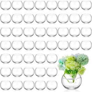 Zopeal 48 Pcs Fish Bowl Vase Glass Bubble Bowl Globe Glass Clear Bubble Vase Round Terrarium Goldfish Flower Centerpiece for Wedding Event Arrangement Office Home (3.5" h X 4.7" w)