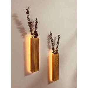 Artificial Eucalyptus with LED Lights Wall Planters Rustic Wall Decor with Lights Wall Sconces Fake Vines for Room Decor Home Bedroom Living Room Bathroom Hanging Vase for Dried Flowers Faux Plants